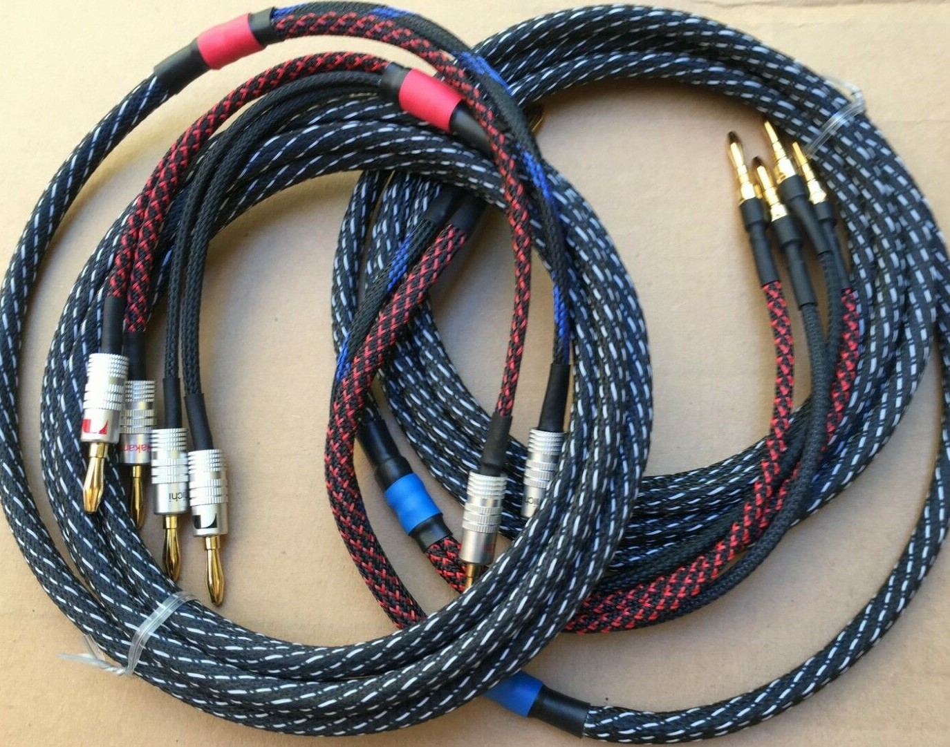 6ft-50'FT Pure Copper BiWire Speaker USA Cable 1 Pair, 2x11AWG to 4X14AWG Banana