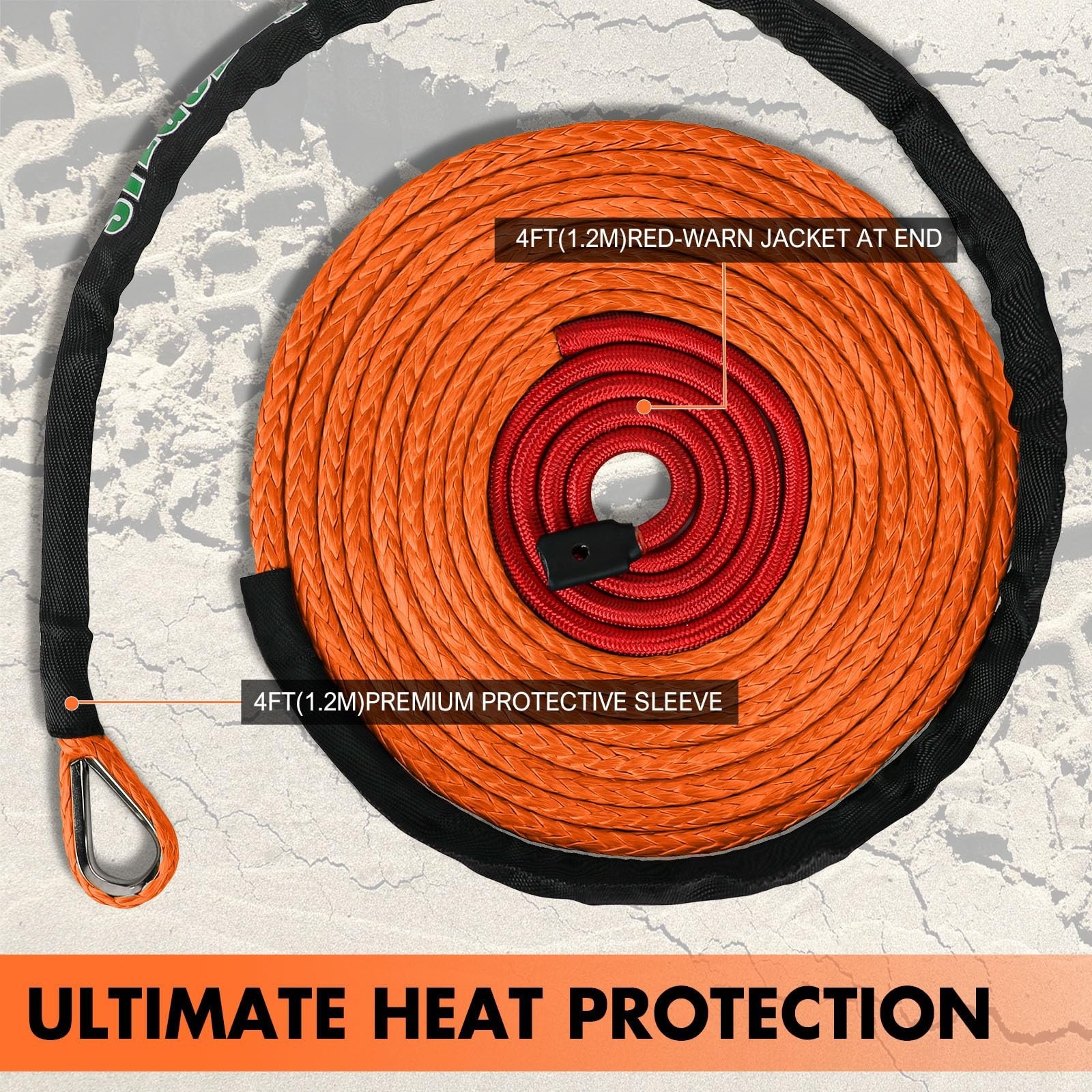 3/8" x 60ft Synthetic Winch Rope 19,854lbs Dyneema Winch Cable Line with Hook...