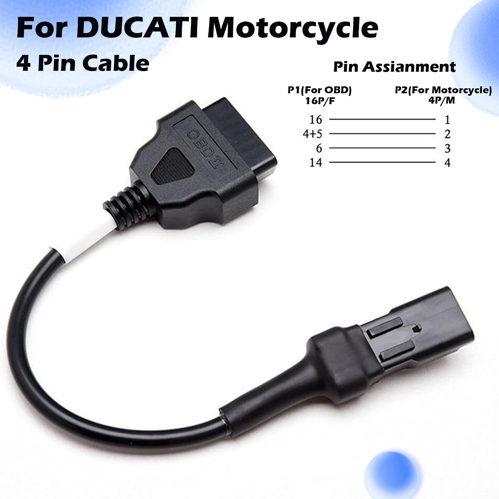 4 Pin to 16Pin OBD2 Diagnostic Cable Scanner Adapter Tool For DUCATI Motorcycle