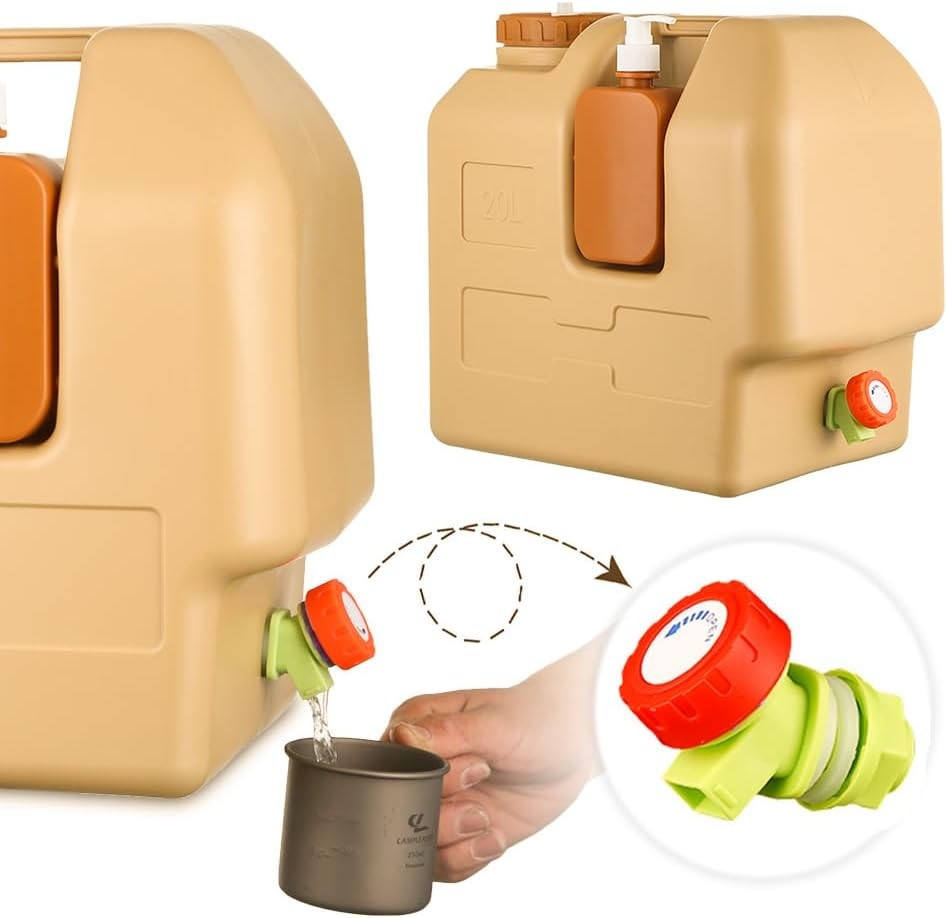 20L Water Container with Spigot and Soap Dispenser Portable Camping Water Jug US