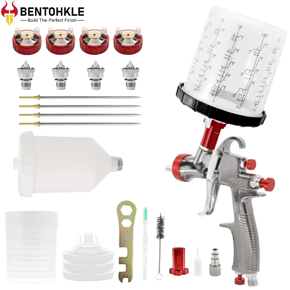 R500 LVLP Air Spray Gun, 1.3/1.5/1.7/2.0mm Nozzles for Car Furniture House