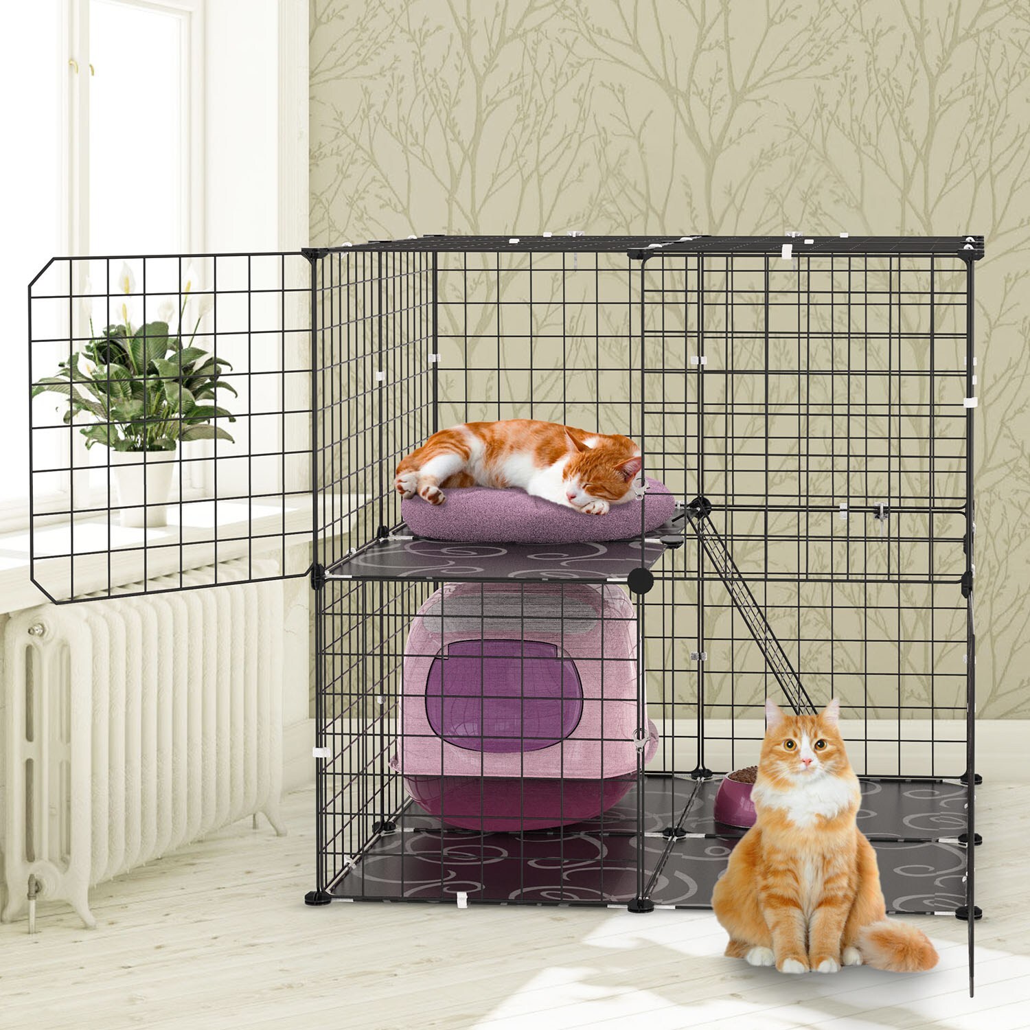 2 -Tiers Cat Cage Indoor Cat Enclosure  for 1-2 Cats Ferret Squirrel
