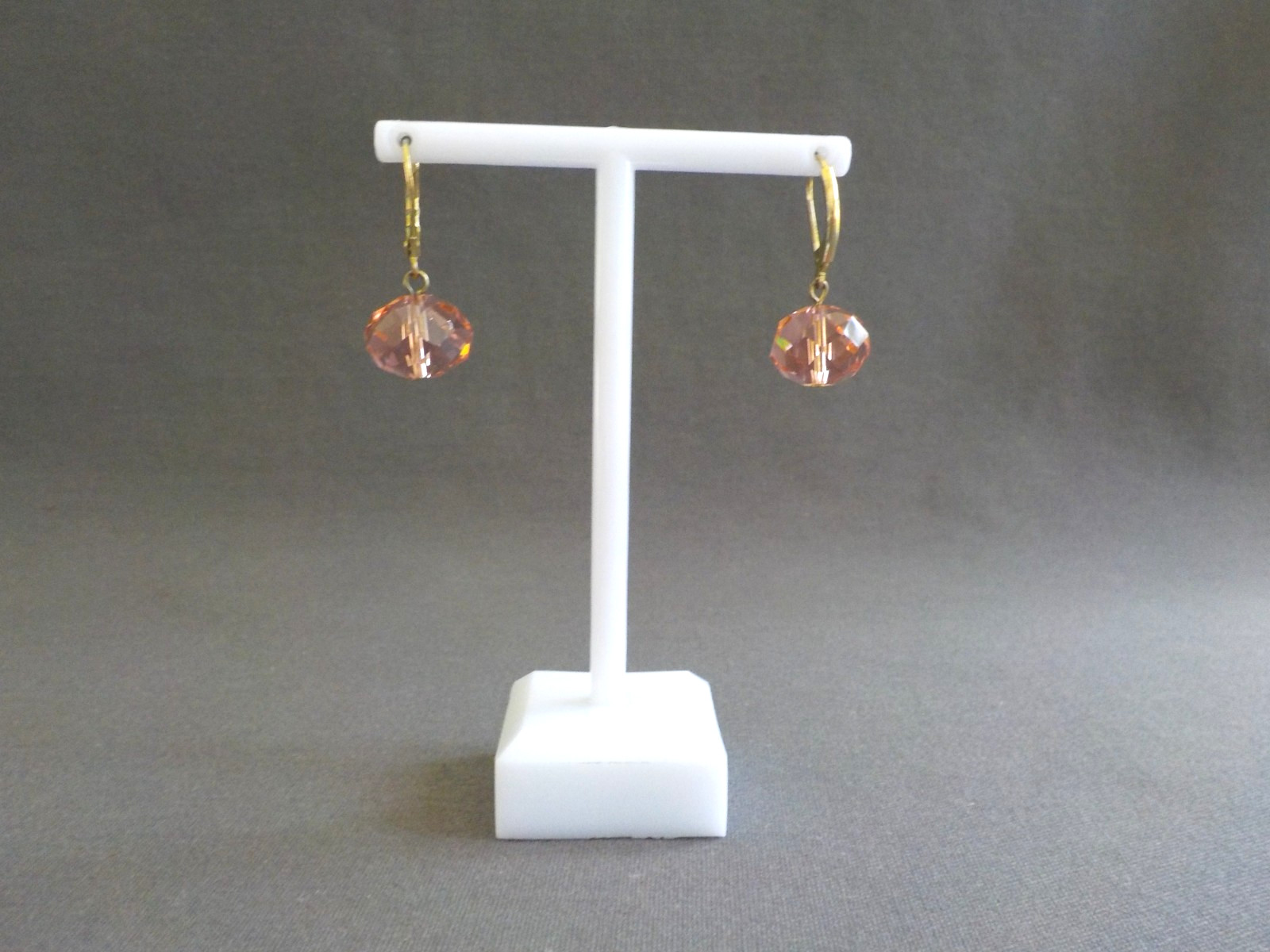 Earrings Pierced 3 Pair Dangle Drop Glass Stone Metal Orange Pink Lever Back