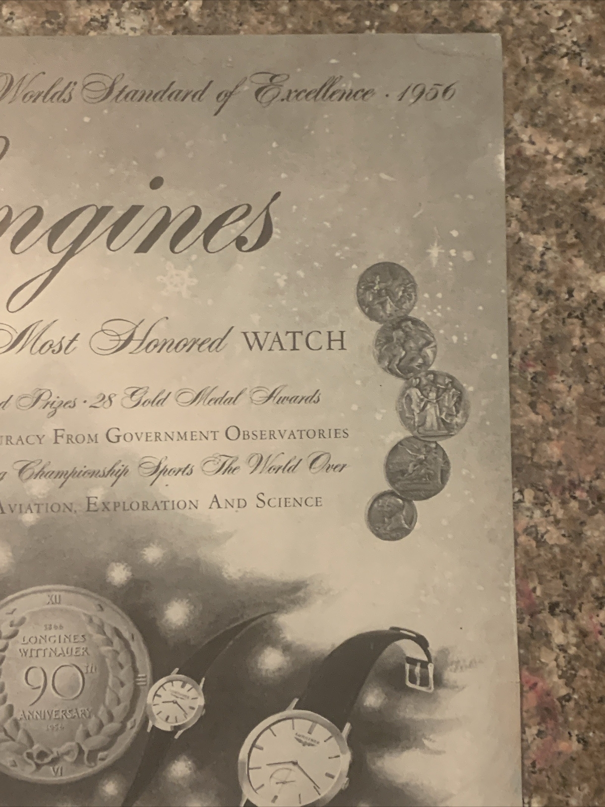 1956 Longines-Wittnauer Watch PRINT AD Standard Excellence Christmas VTG 1950s