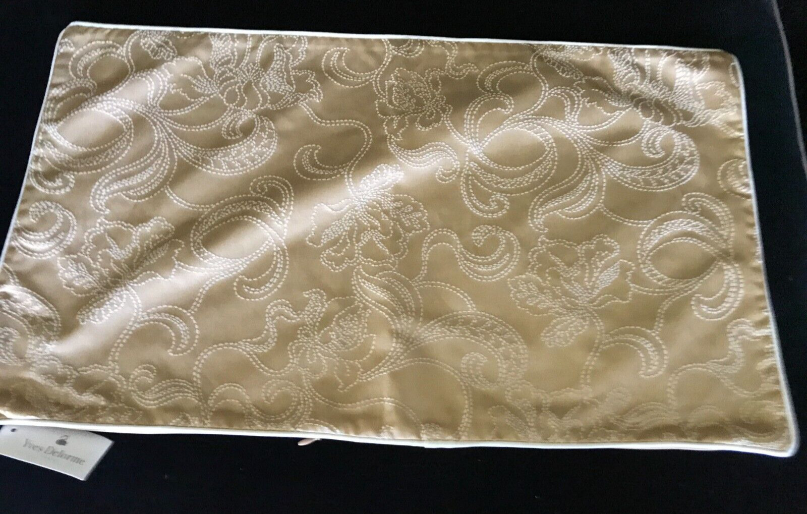 NWT Yves Delorme Accent Throw Cushion Pillow Cover Tan Floral Swirls Embroidery