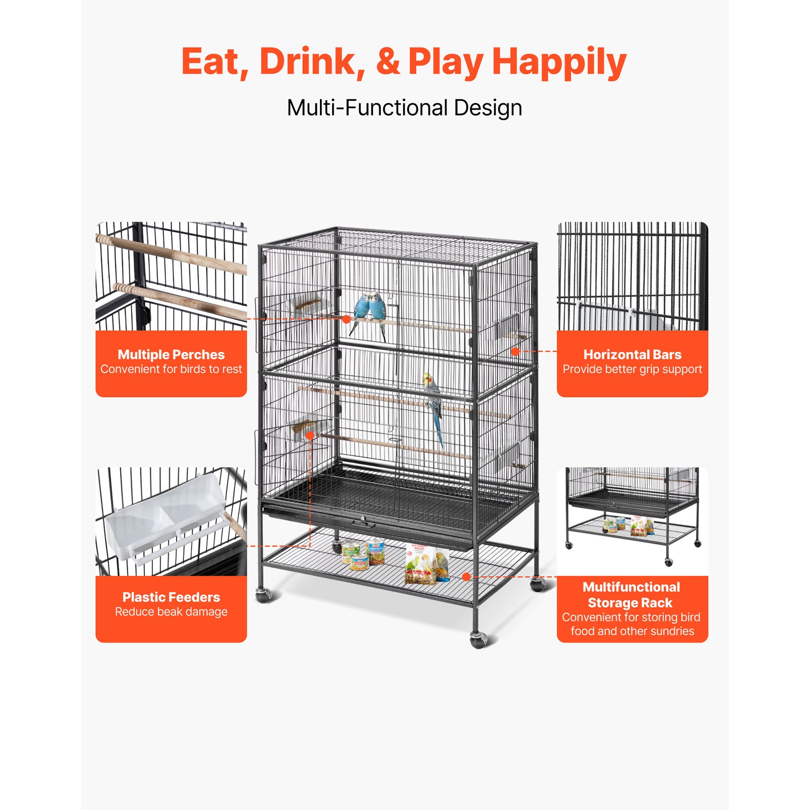 Uimoso Bird Flight Cage 31.5 x 20.5 x 52 inch Wrought Iron with Perches