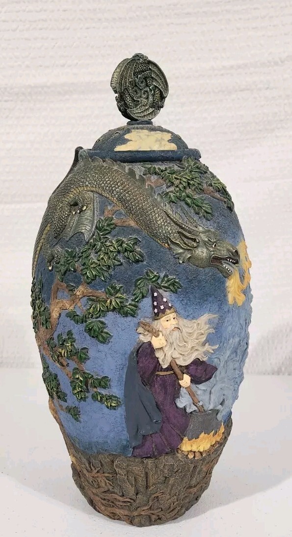 Vintage Dungeons And Dragons Wizard Dragon Vase With Lid Fantasy Rare