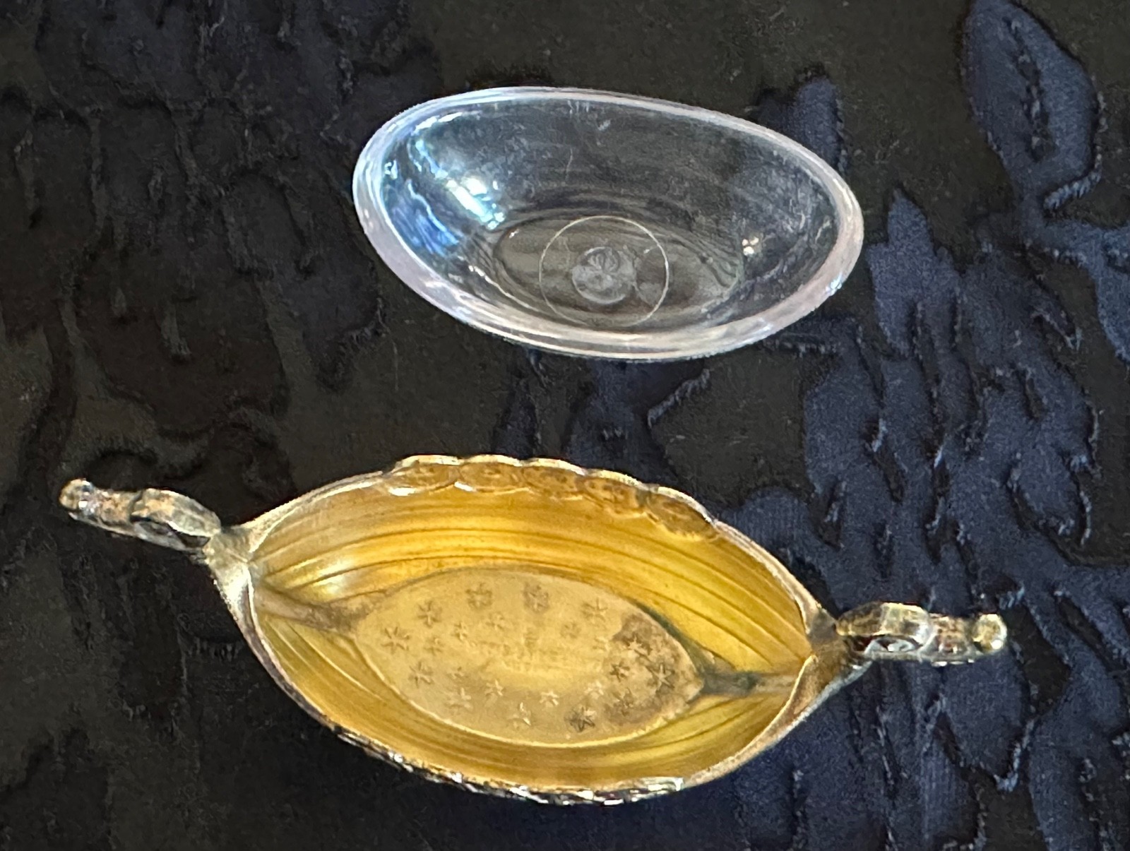 Theodore Olsen Norway Gilt Sterling Silver Blue Guilloche Viking Ship Salt