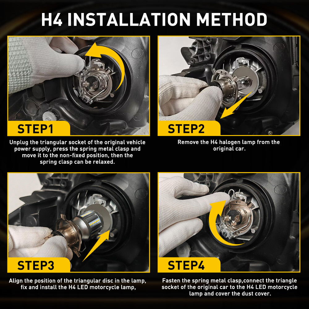 AUXITO Motorcycle H4 9003 LED Headlight High Low Beam 3000K 6500K Bulb Projector