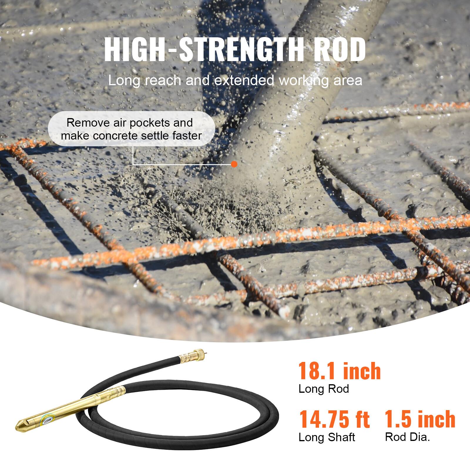 VEVOR Handheld Electric Concrete Vibrator 800W 6.6 feet Shaft Air Bubble Remover