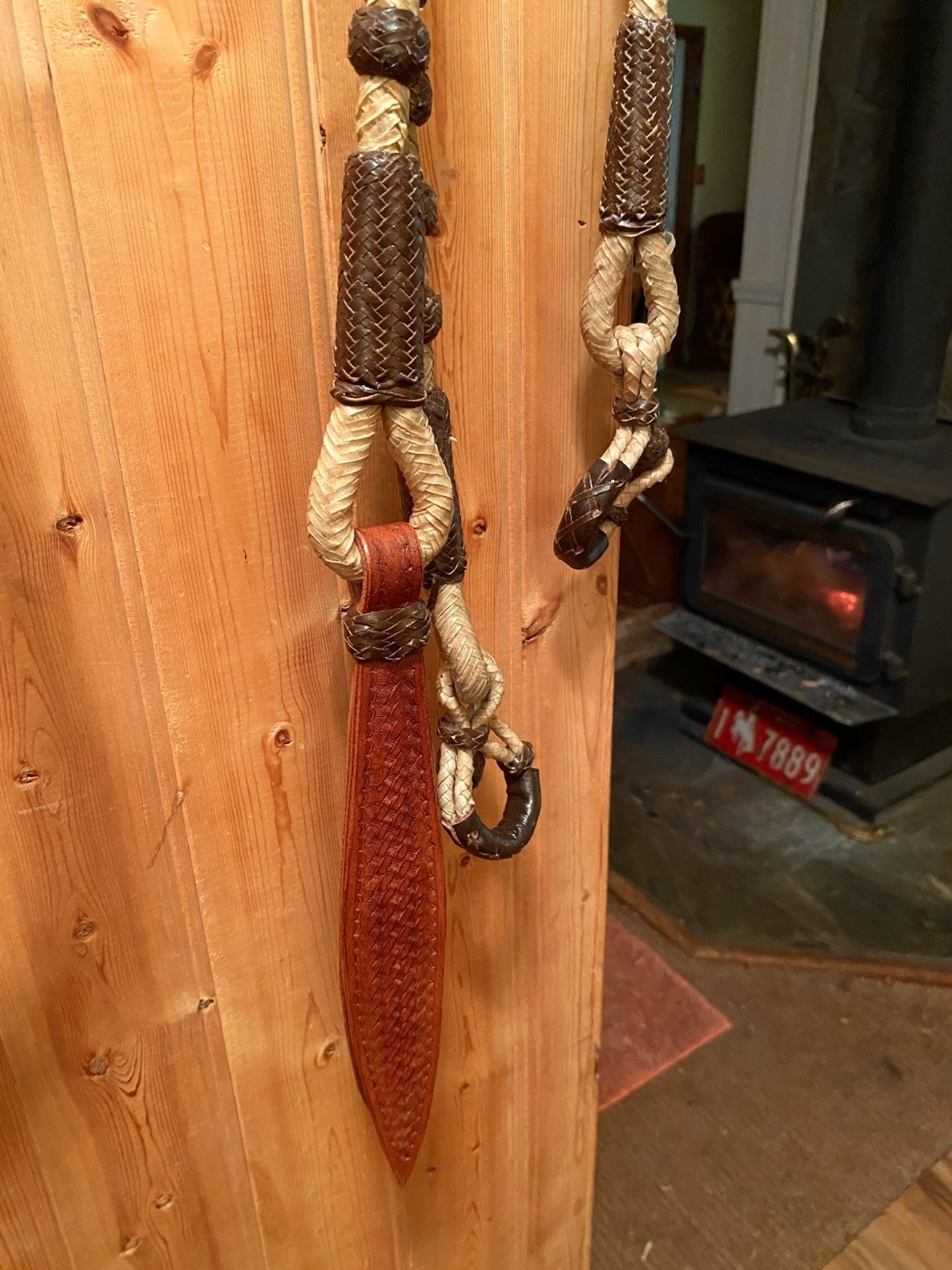 Vintage Western Braided Rawhide Romel / Romal Reins 60 Brown Buttons Vaquero