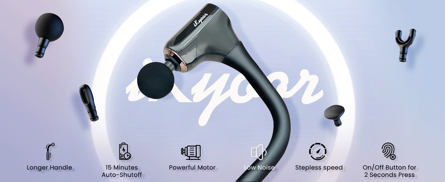 iKyoor Massage Gun Brushless Exended Handle Deep Tissue Electric Massage Hammer