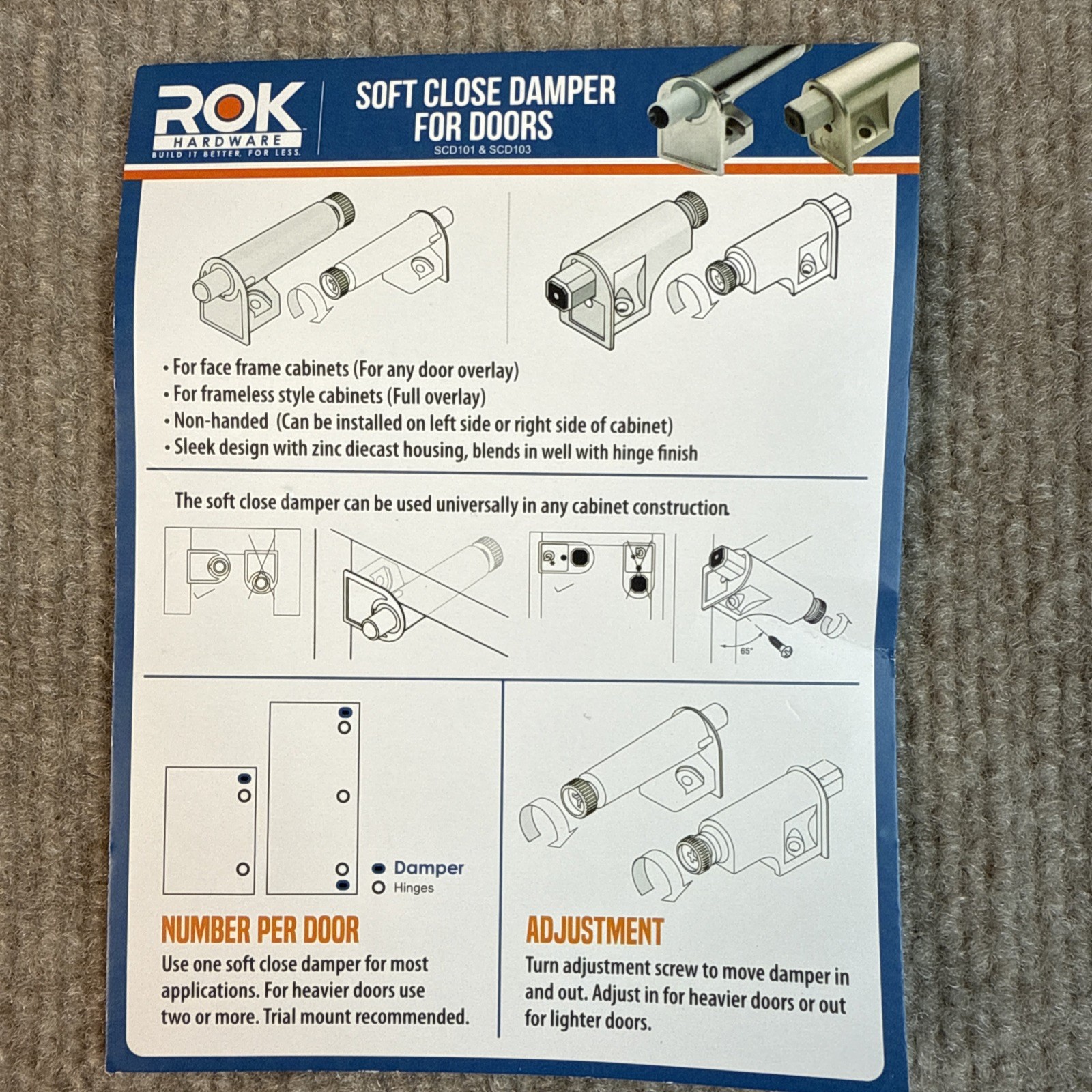40-PACK ROK HARDWARE SCD103 SOFT CLOSE DAMPER W/SCREWS FOR CABINET DOORS NICKEL