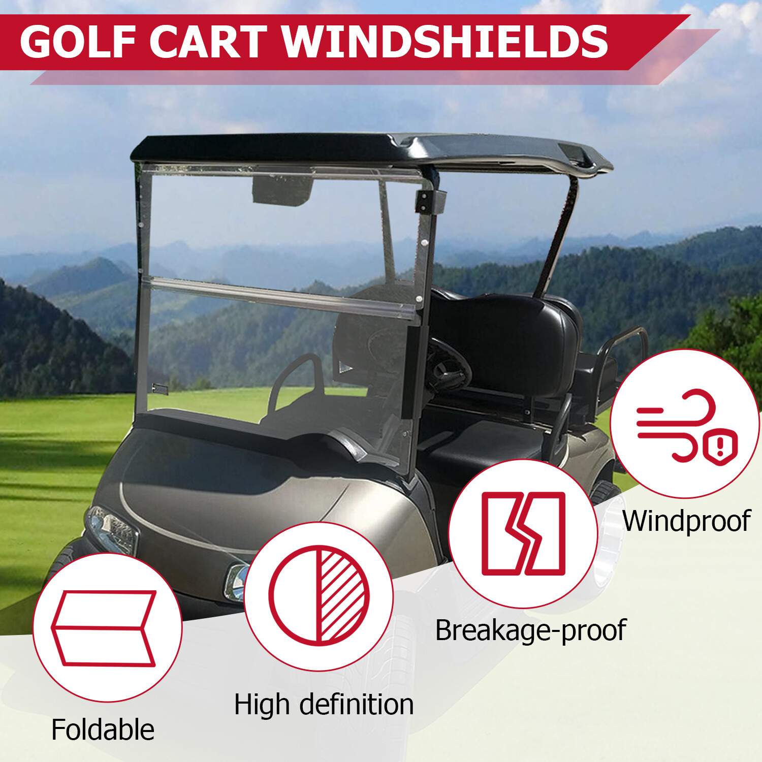 Fits EZGO RXV Clear Windshield 2008-UP Folding Style *New In Box Golf Cart Part*