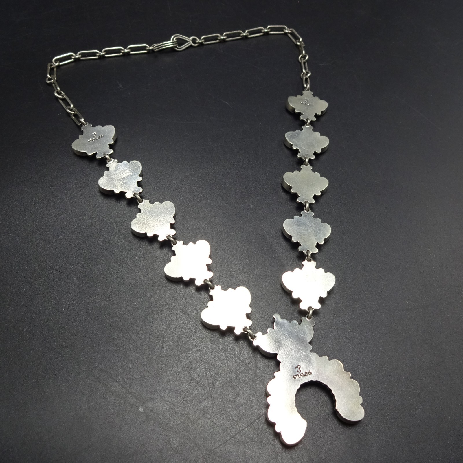 Diminutive FEDERICO JIMENEZ Sterling Silver TURQUOISE CLUSTER Squash Necklace