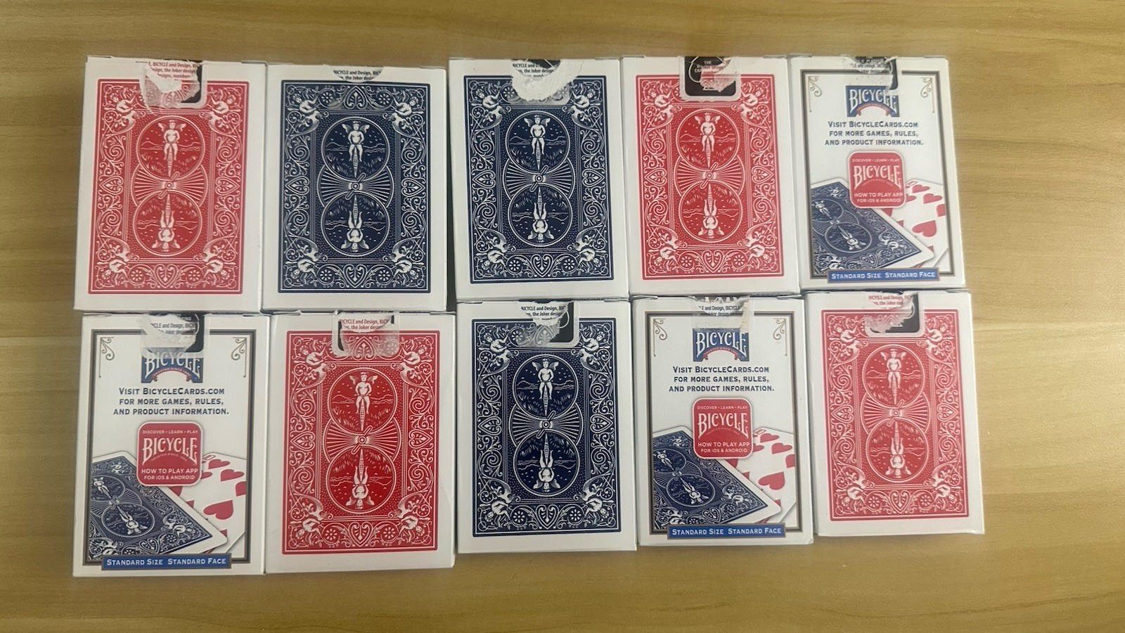 10 Decks - Bicycle Playing Cards Blue & Red, Very Lightly Used. GREAT Condition