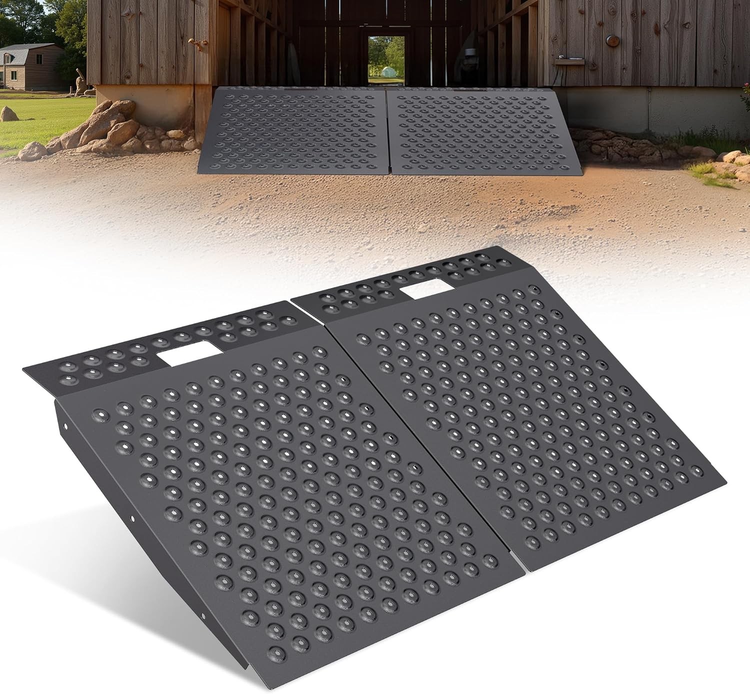 VNN 29" x 48" Shed Ramp for Riding Mower Anti-Slip Punch Plate Ramp 2PC, Black