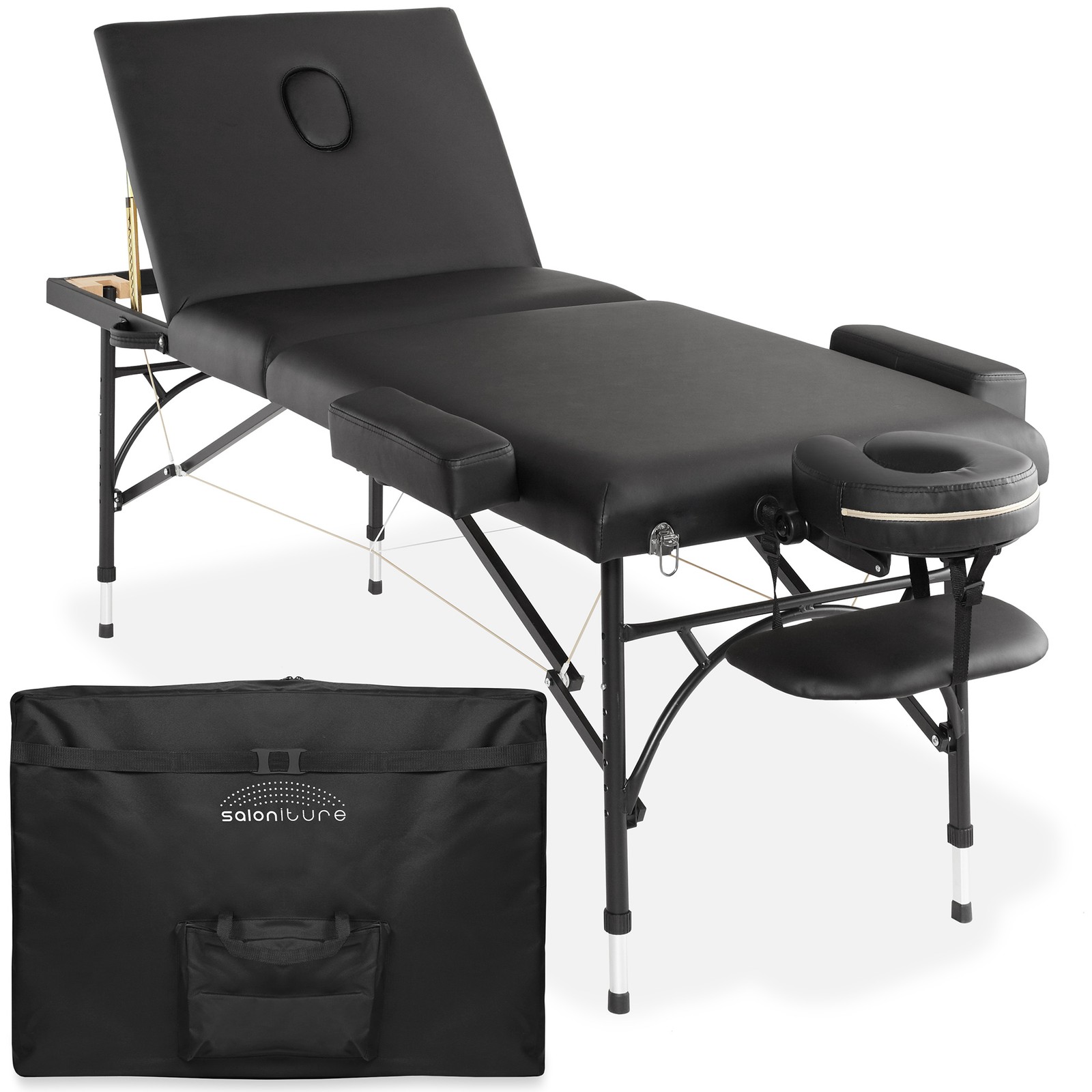 Portable Massage Table - Tri-Fold Aluminum Legs with Carrying Case - Black