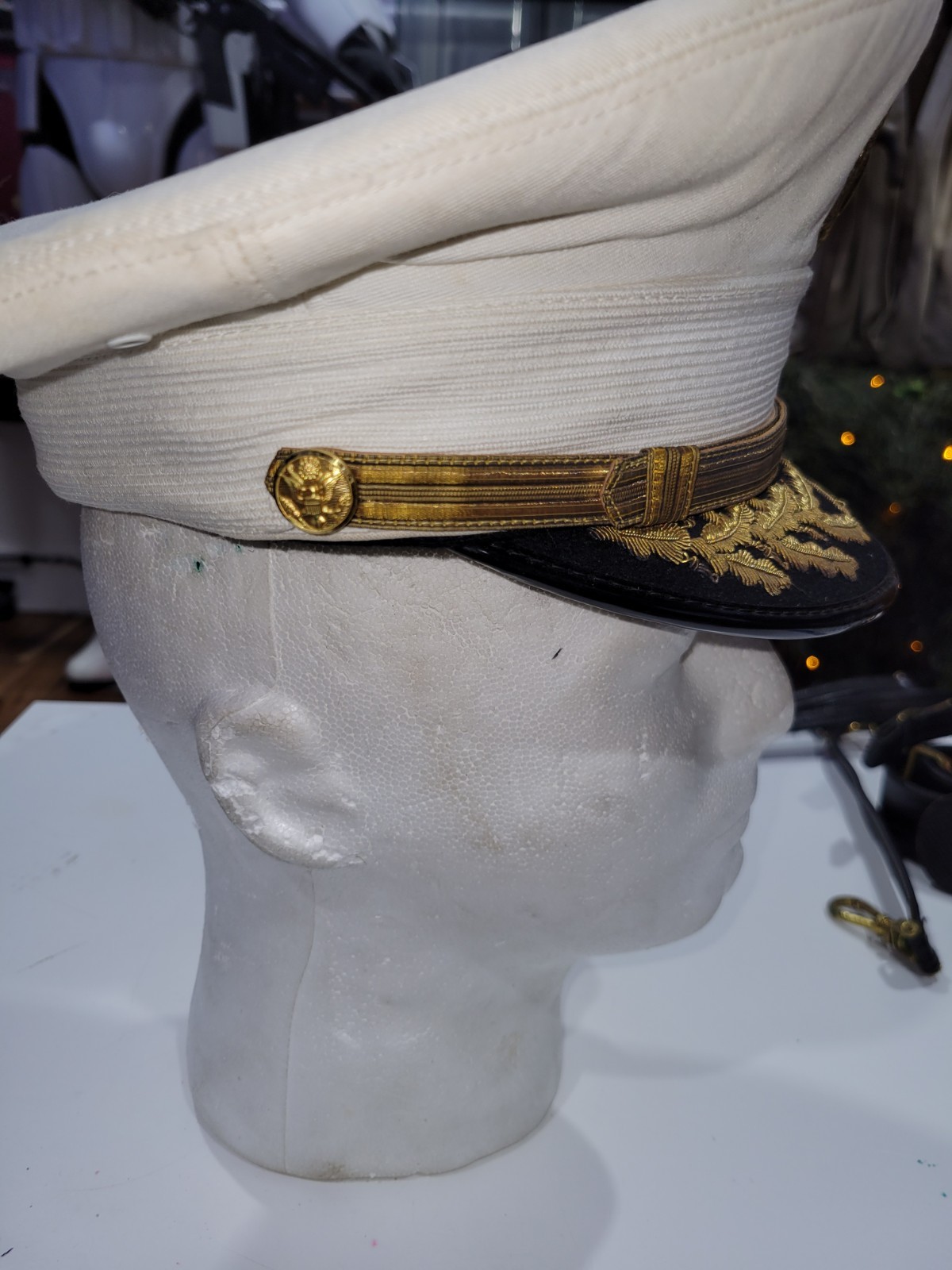 Original Bancroft US Army Senior Officers Visor Cap Military White Dress Uniform