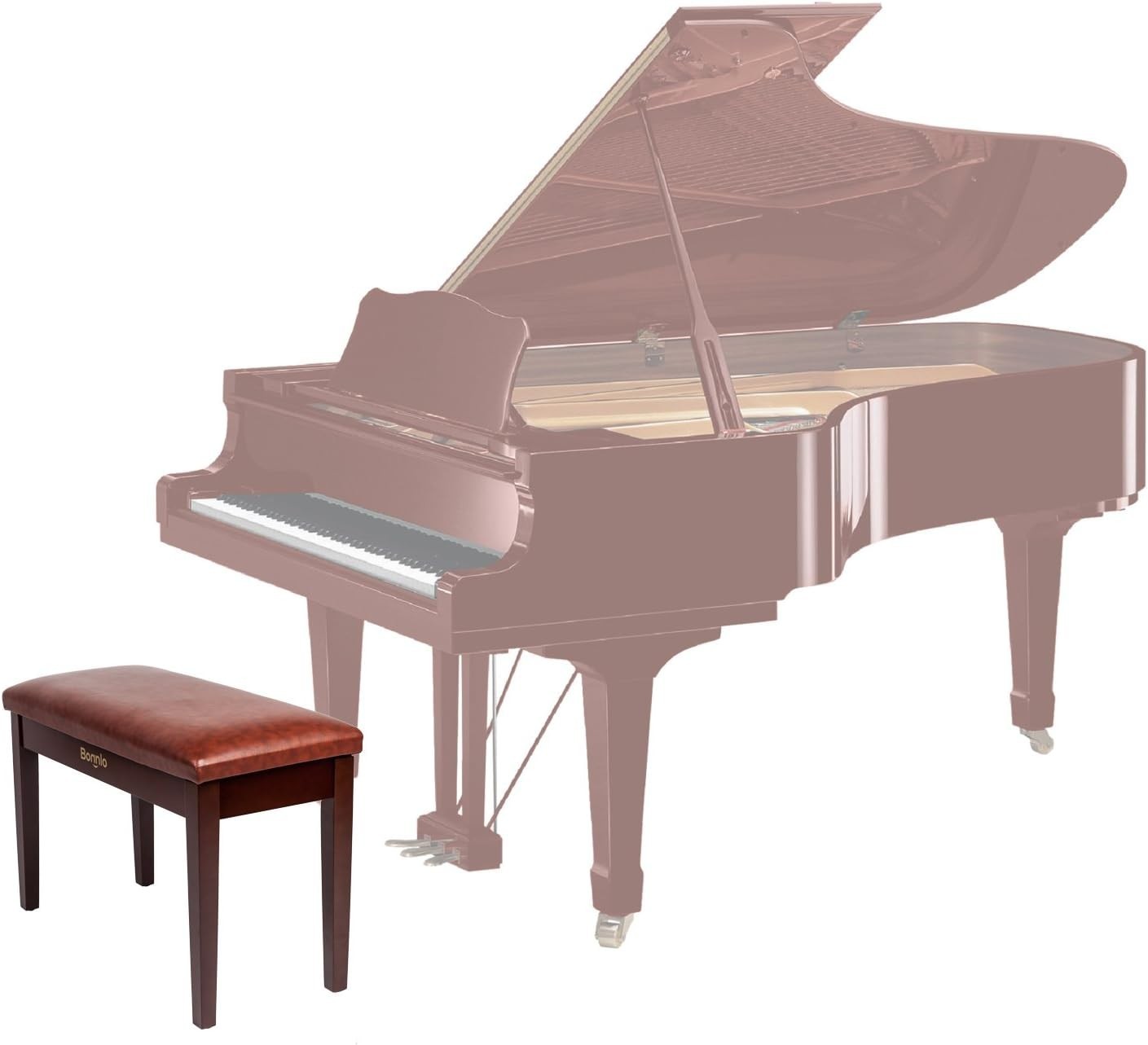 Duet Piano Bench with Storage Compartment and Thick Cushion Hinged Top Artist