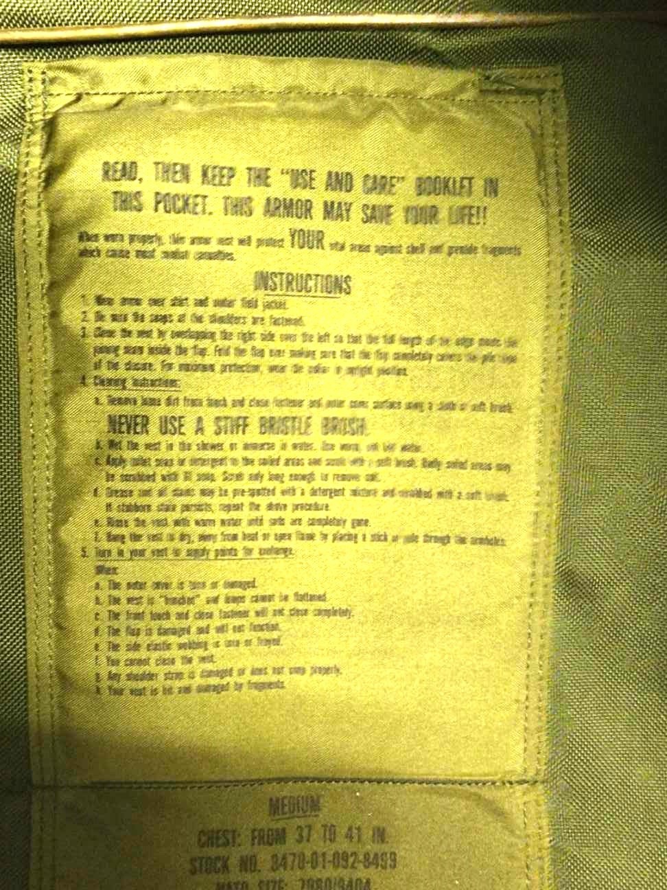 Original 1984 Dated US Army M81 PASGT Woodland Flak Jacket and Booklet MEDIUM