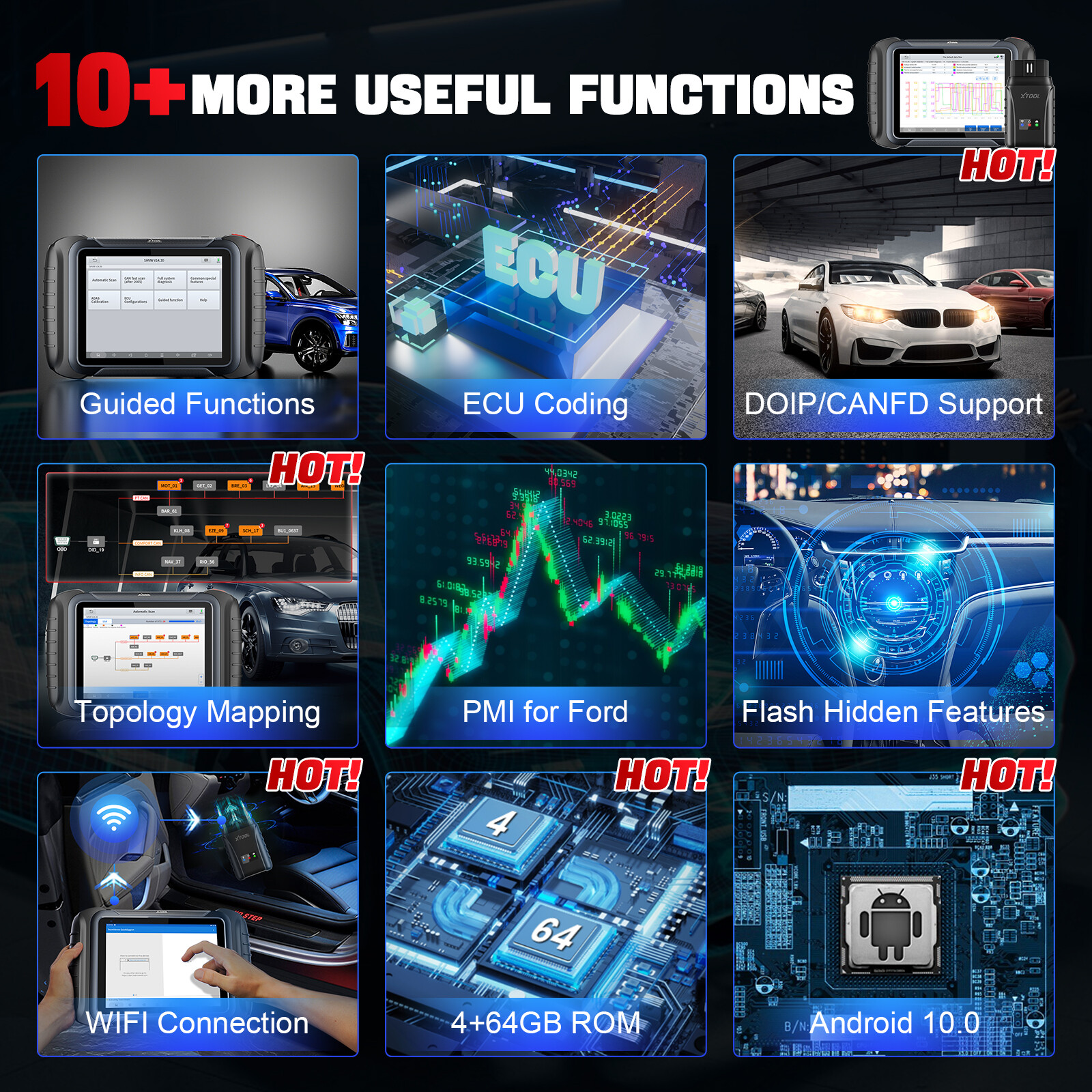 USED XTOOL D8W Auto Full Diagnostic Tool Bi-Directional WIFI Scanner Topology
