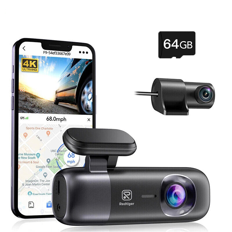 REDTIGER Dash Cam 4K Front and Rear Dash Camera WiFi GPS  with Free 64GB SD Card
