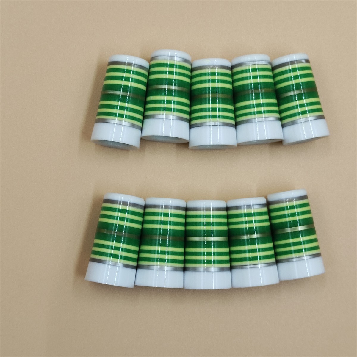 10pcs 9.2*25*13.7mm Green/Yellow Stripes Golf Iron Ferrules Tip .370 Ferrules