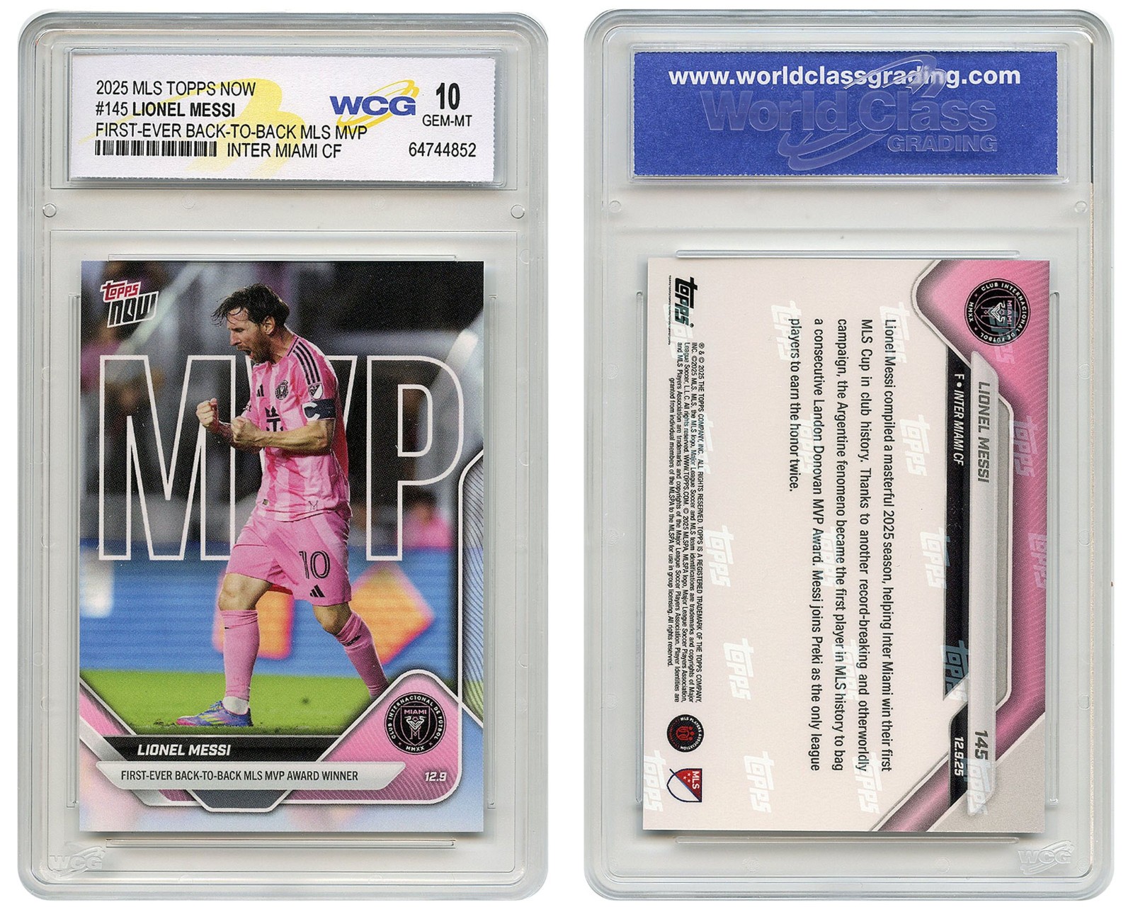 2025 MLS Topps Now LIONEL MESSI Card #145 1st Ever Back-To-Back MVP GEM MINT 10
