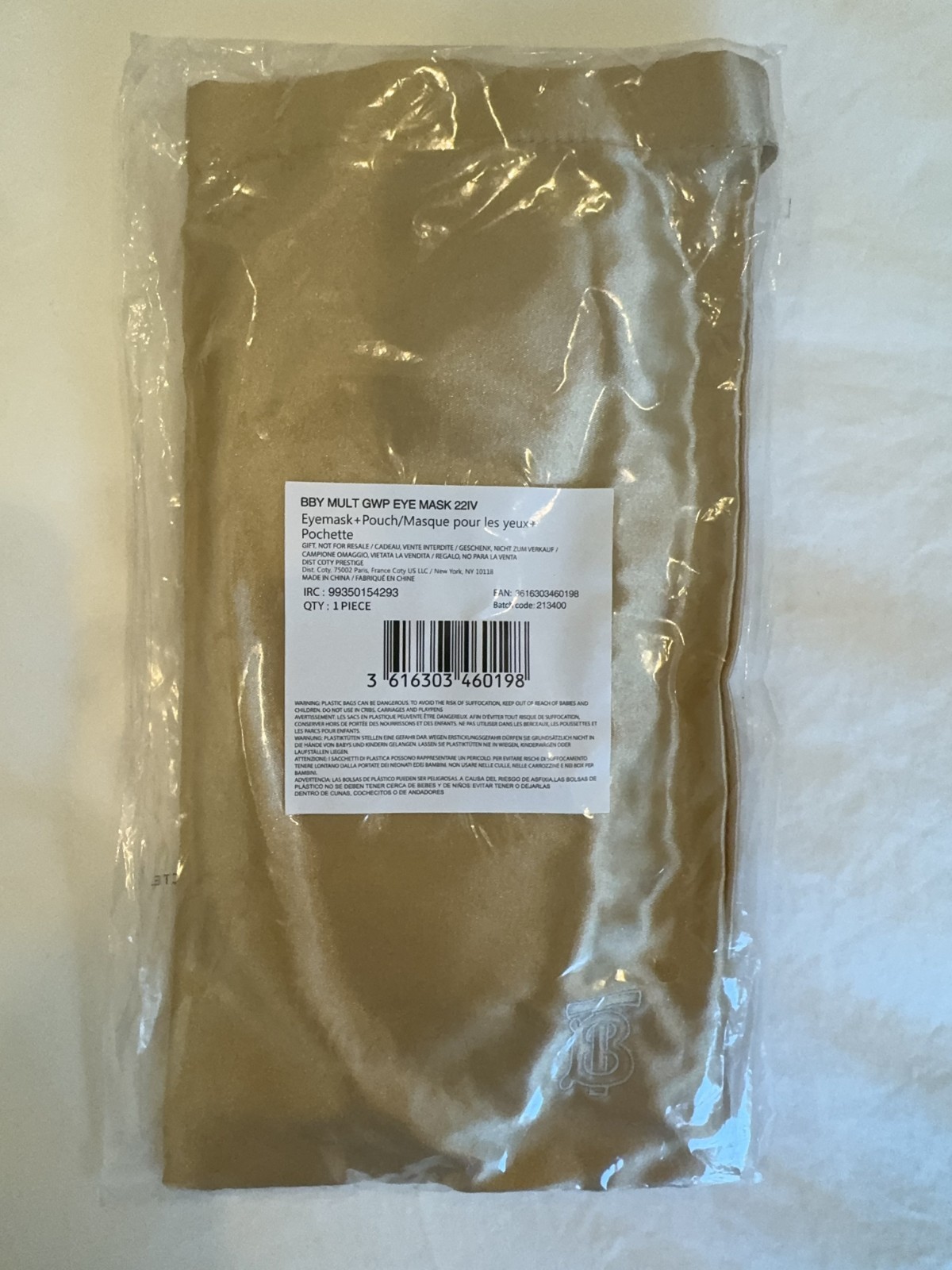 Burberry Beauty Silky Padded Travel Sleep Eye Mask With Pouch & Gift Paper Bag