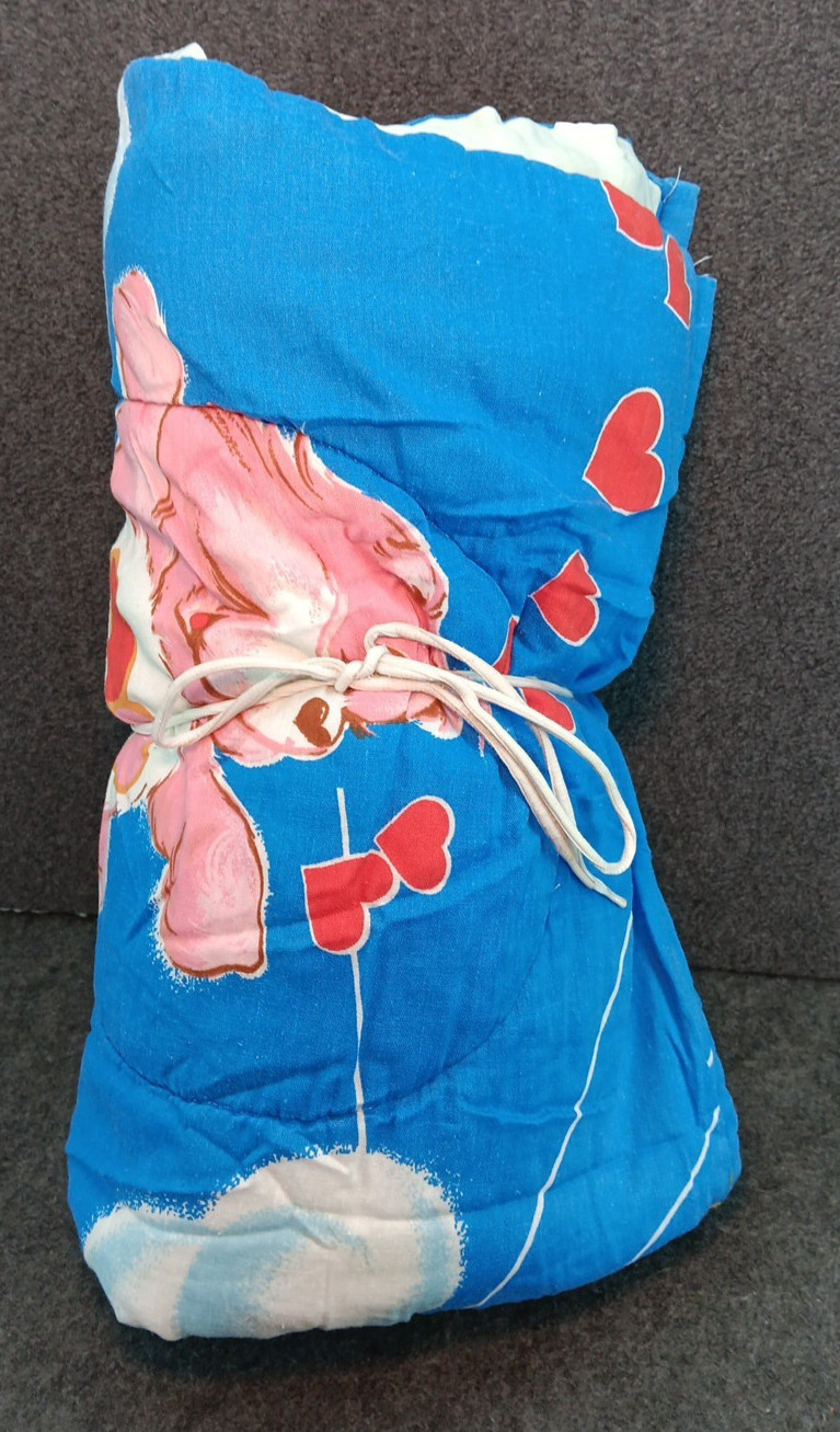 Vintage Care Bears Rainbow Sleeping Bag Kids Blue 1980 Sleepover Blanket Slumber