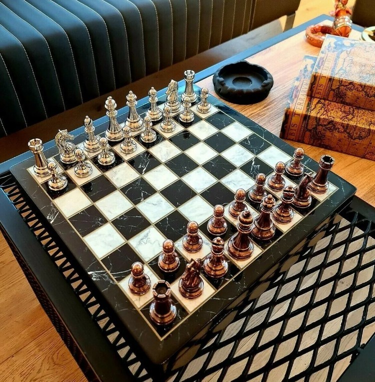 Luxury Chess Set with Storage 14.5" Marble & Wood Board Handmade Christmas Gifts
