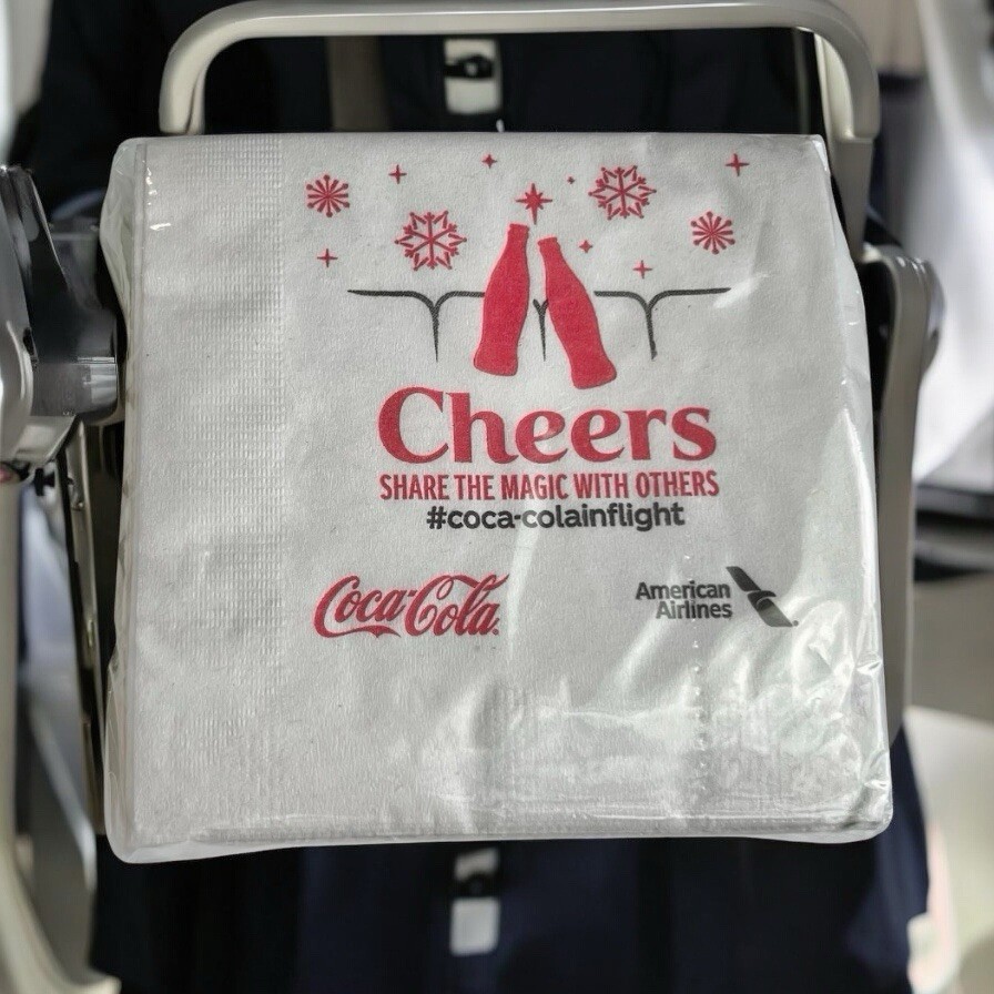 American Airlines Coca-Cola Collaborated Paper Napkins Flight Winter 50 Cts New
