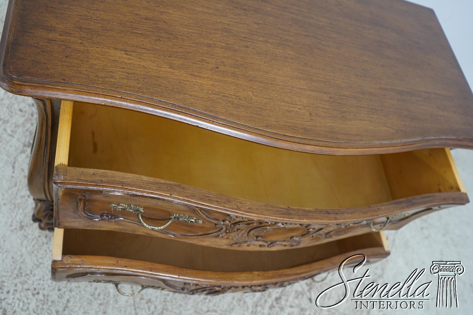 61893: Pair Italian Carved Walnut Finish Commodes Chests