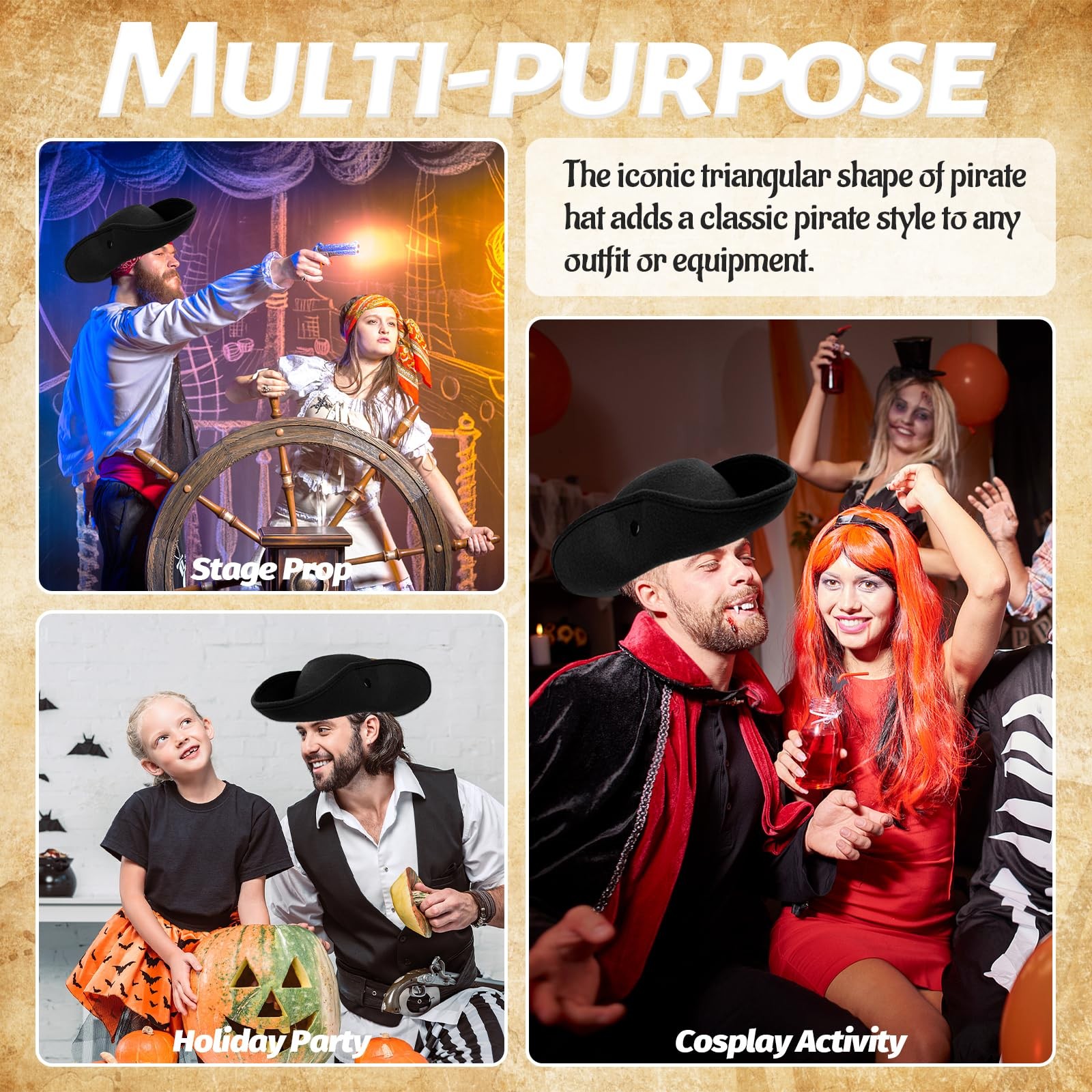 Xeehwb Pirate Hat for Men Women,Pirate Costume Accessories Hat,Colonial Trian...