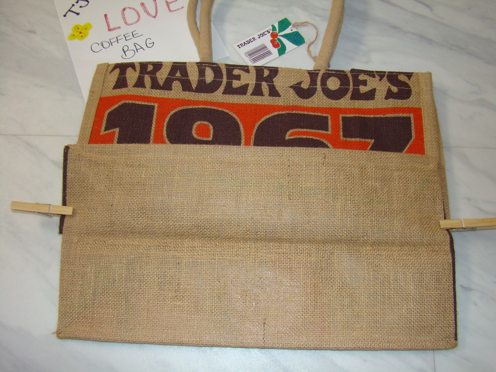 New Trader Joe's Pasadena Coffee Beans Reusable Shopping Grocery Jute Burlap Bag
