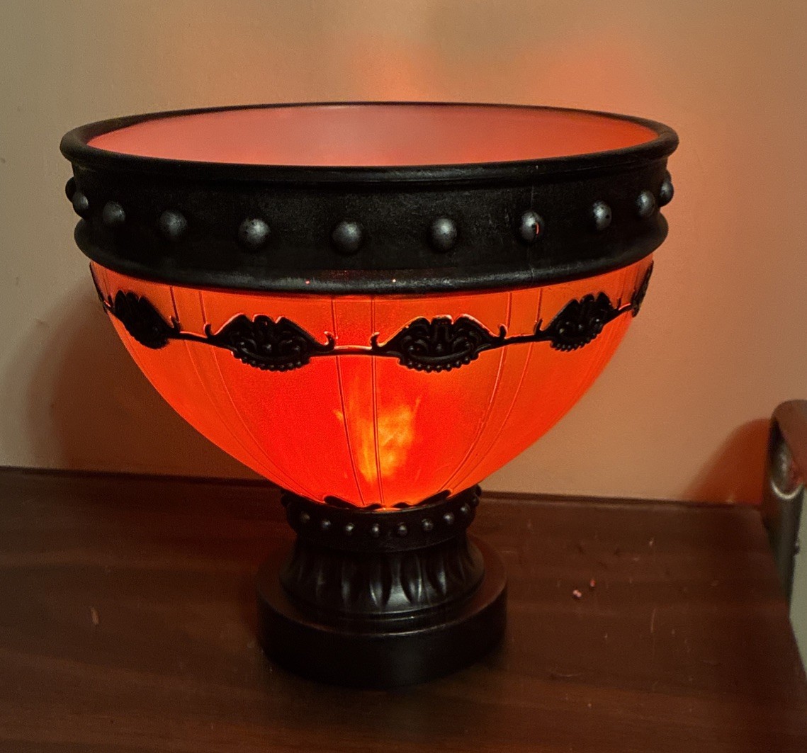 Gemmy Halloween Light Up Goth Pedestal Candy Bowl Red Flame Look Spooky!