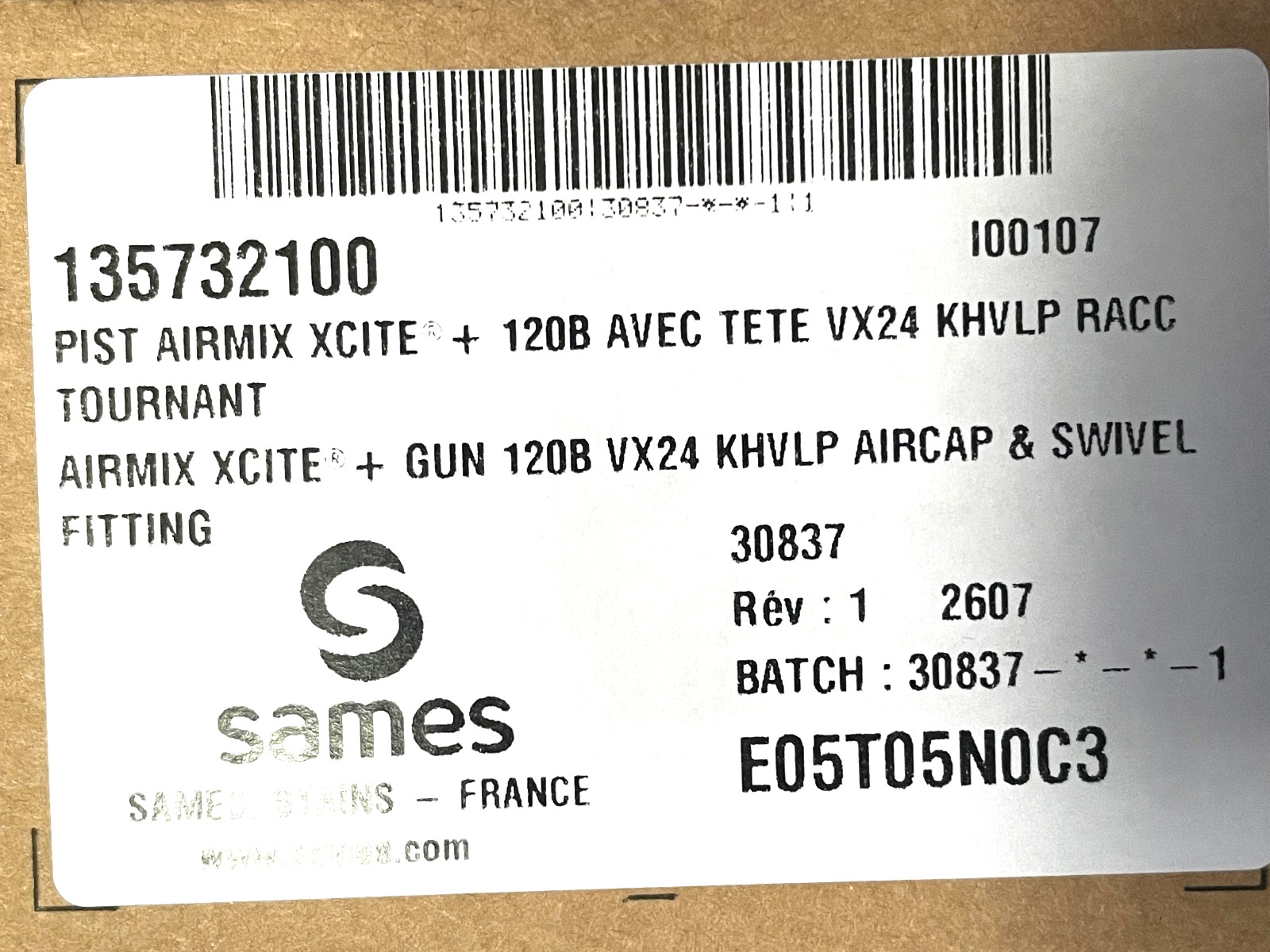 SAMES KREMLIN XCITE AIRMIX SPRAY GUN 120B NIB w/tip aircap fluid swivel-ss seat