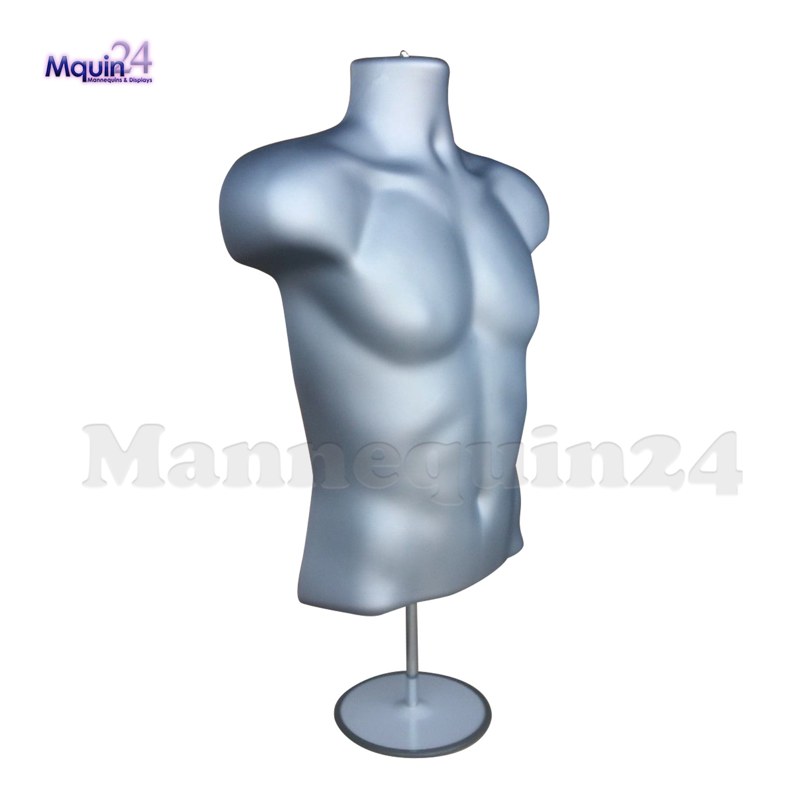 MALE TORSO MANNEQUIN -GREY (SILVER) + STAND + HANGING HOOK MEN DRESS FORM