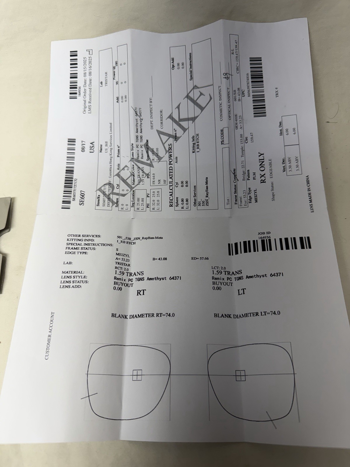 Authentic Ray Ban Meta RW4008 53mm Transitions Amethyst Lenses Purple RX 0.00