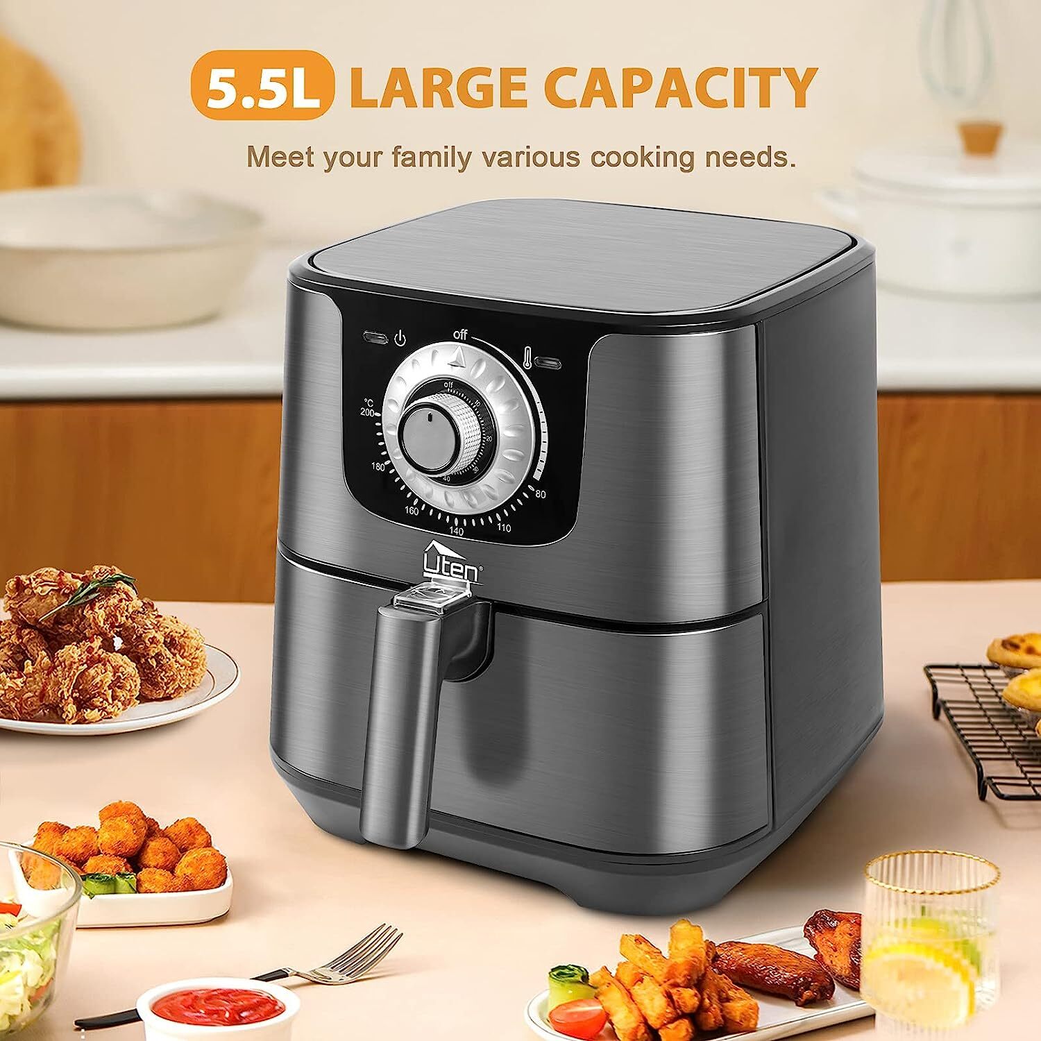 Uten Air Fryer 5.8Qt Large Capacity 5.5L Smart Electric Hot Airfryer Oven Cooker