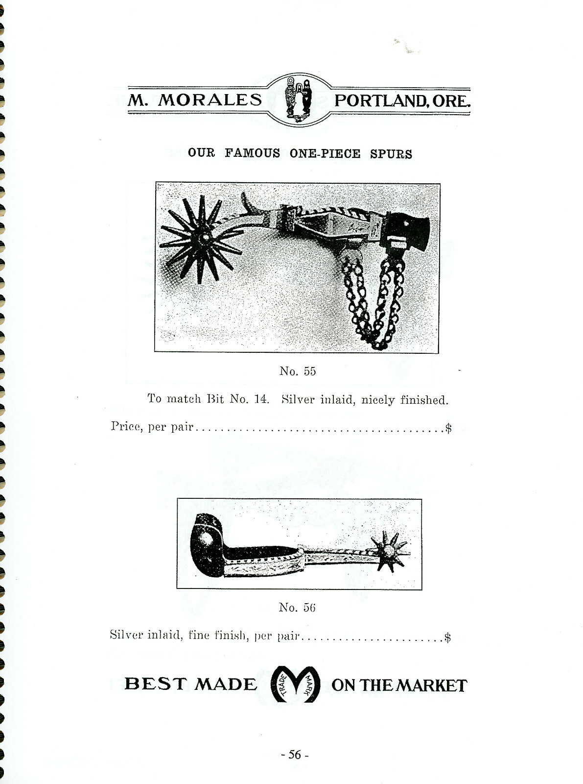 Excellent LARGE Mike Morales COWBOY BIT & SPUR Catalog #5 Reprint Oregon 1925