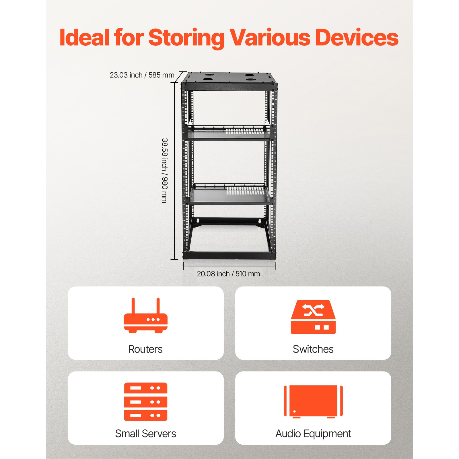 Uimoso 20U Open Frame Wall-Mount Server Rack with 4 Posts and Shelves