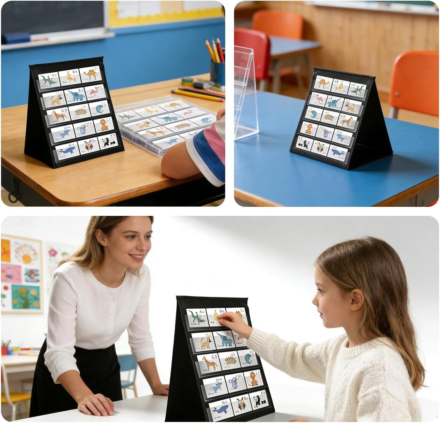 5-Tier Double-Sided Display Stand for 4” Stickers with 20 Whiteboard Cards