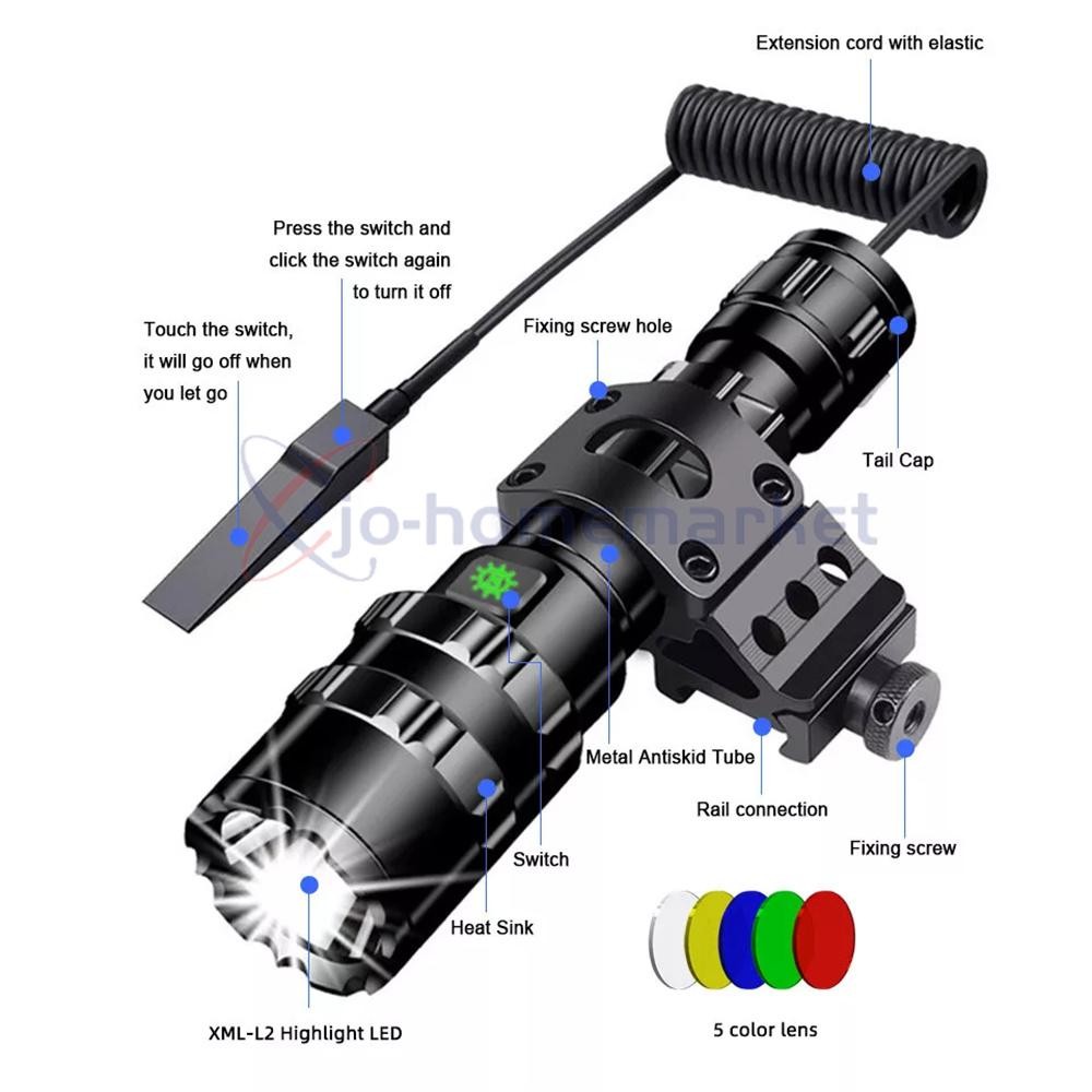 900000 Lumens Tactical Gun Flashlight Picatinny Rail Mount for Hunting Shooting