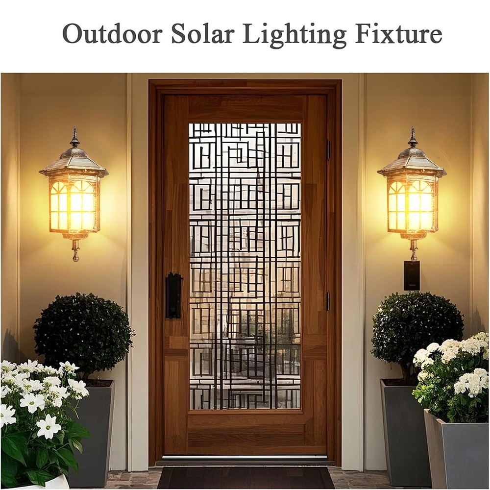 2PCS Solar Wall Lantern Light Dusk To Dawn LED Sconce Lamp Porch Outdoor Lamp