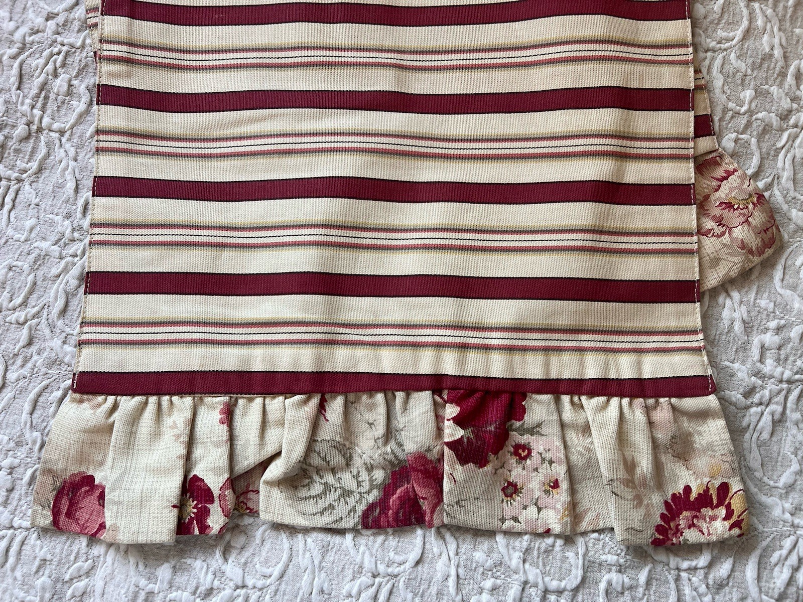 Waverly Vintage Rose Table Runner Reversible Stripes Norfolk Garden Room 72”