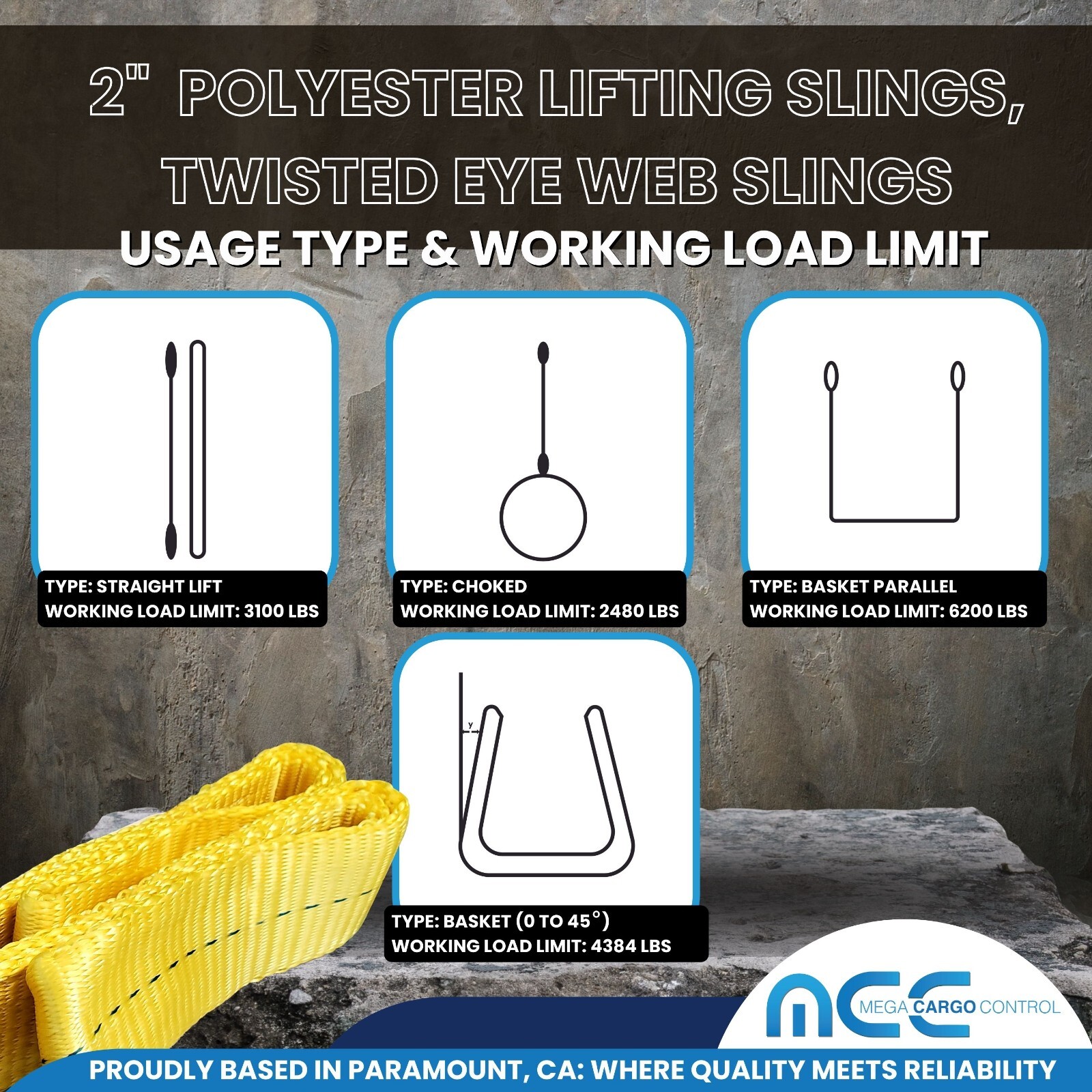 1 Pack 2" x 3ft Twisted Eye Web Sling Lifting Strap Industrial 3100 lbs