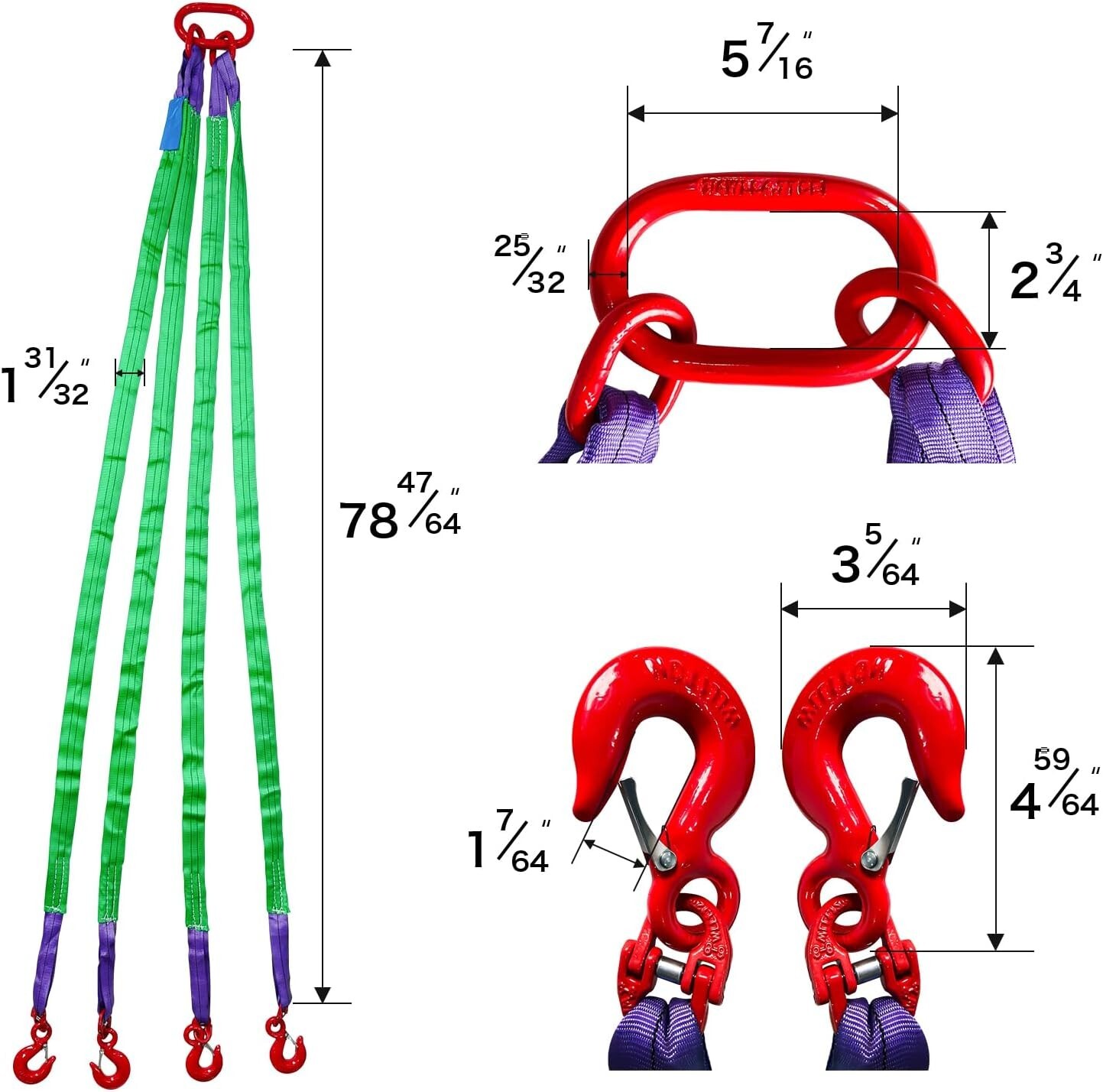 Four Leg Bridle Web Sling 7ft 6600lbs Lifting Slings with G80 Grab Hooks