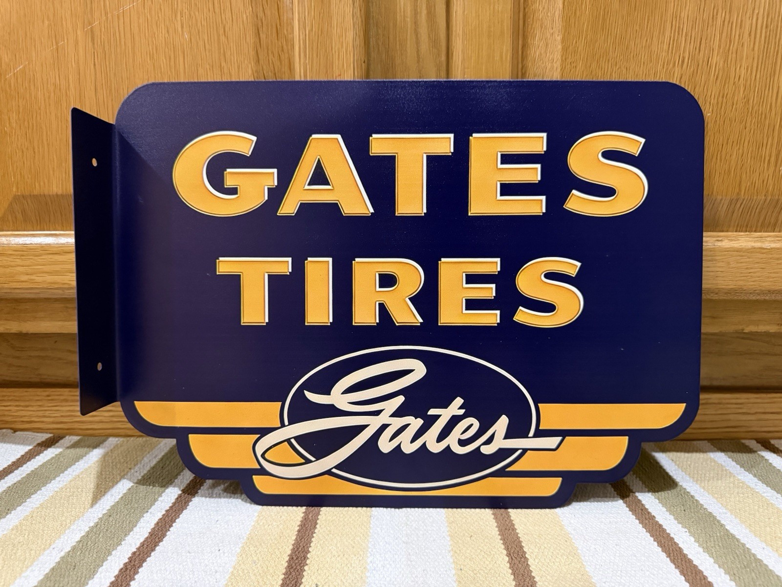 Gates Tires Flange Sign Gas Oil Garage Double Sided Vintage Style Wall Decor